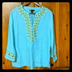Carol Little Beaded Linen Tunic Top Size XL